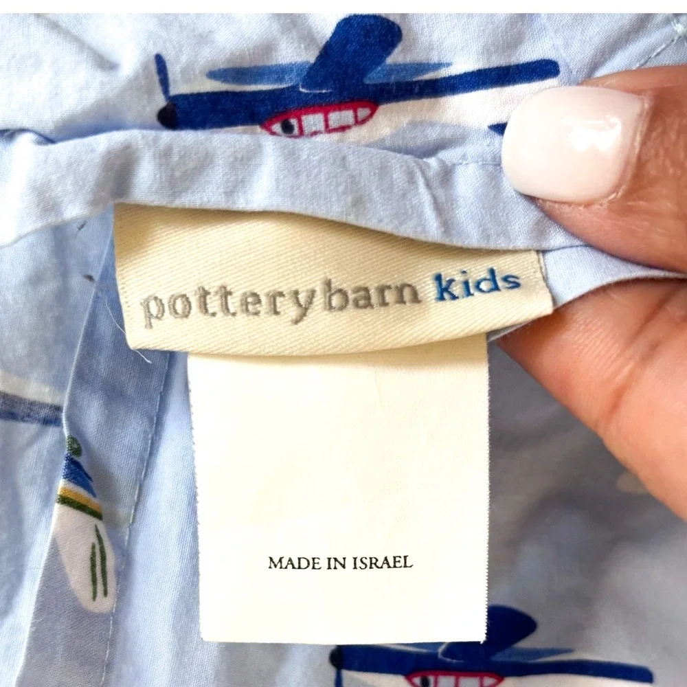 Pottery Barn Airplane Flat‎ Sheet 1 Pillowcase Twin Size 100% Cotton Blue
